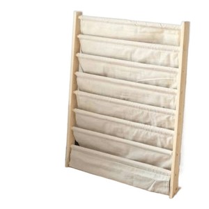Étagère à livres en bois pour bébé, 33x15x85cm, support de rangement sur pied pour chambre d'enfant, organisateur de lecture avec poches en tissu - Product Image 5