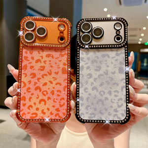 เคสโทรศัพท์ลายเสือดาวไล่เฉดสีเคลือบด้วยไฟฟ้าสำหรับ iPhone 18 17 16 15 Pro Max พร้อมกรอบเพชรและเลนส์ป้องกัน - Product Image 6