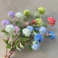 Bunga Hydrangea Salju Tiga Kepala, Ornamen Dekoratif Kayu Cina, Dekorasi Pernikahan dan Hotel, Bunga Buatan