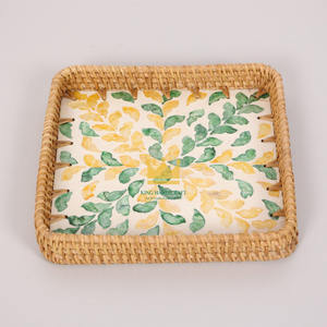 Bandeja Rectangular Elegante de Ratán y Madreperla para Hostelería y Restaurantes, Venta al Por Mayor para Exportación - Product Image 5