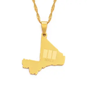 18K Gold Plated Latest Anniyo Mali Charm Necklace Stainless Steel Minimalist Anniyo Mali Map Necklace Anniyo Mali Jewelry