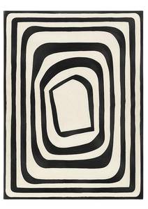 Modern Black & Cream Geometric Area <b>Rug</b>, Abstract Nested Rectangle Pattern, Contemporary Living Room & <b>Bedroom</b> Floor Carpet - Product Image 2