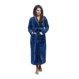 Factory Women Customized Logo Sleepwear Ladies Pajamas Plush Long Spa Bath Robe Set 100% Polyester Soft Fleece Bathrobe