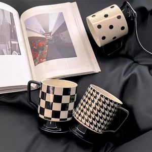 Black <b>White</b> Hepburn Style Modern Simple High-footed Porcelain Cup Couple's Mug Heat-Resistant <b>Gift</b> <b>Box</b> Packaging Office Coffee - Product Image 3