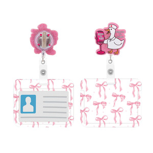 Wholesale Singing Goose Transparent Rotating Alligator <b>Clip</b> Horizontal Card Holder with <b>Bow</b> and Glitter Badge Scroll - Product Image 1
