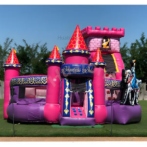 טירה מתנפחת מסחרית מ-PVC בצבע ורוד נסיכותי עם מגלשה, משולבת קפיצה ומשחקים לילדים - Product Image 2