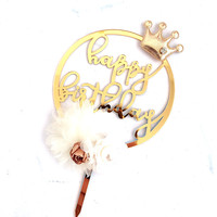 Usine En Gros Professionnel Or Couronne Anniversaire Licorne Gâteau Topper