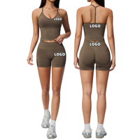Ensemble de yoga sans couture pour femme, tricoté, dos nu, taille haute, effet push-up, tenue d'été pour l'entraînement et le fitness, collection Peach Hip