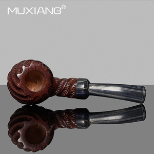 Muxiang Hand Carved Wooden Tobacco Pipe Apple Shape Solid Sandalwood Briar Wood Straight Type Men Smoking Pipe - Product Image 1