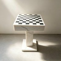 Table de jeu d'échecs moderne en marbre naturel, table d'appoint, table de jeu d'échecs noir et blanc avec tiroir de rangement, décoration de salon