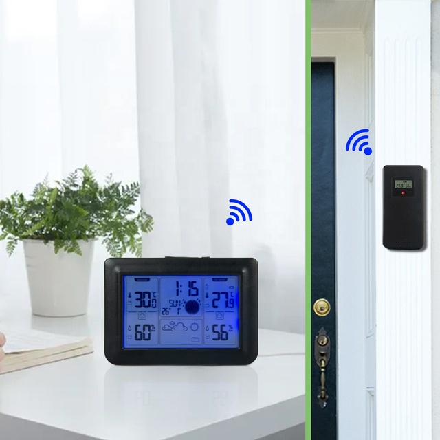 Radio Control Digital Wireless Indoor Outdoor Temperature and Humidity Barometric Weather Forecast Digital Table Alarm Clock