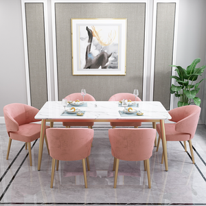 Ensembles <span class=keywords><strong>de</strong></span> table à manger en forme d'appartement <span class=keywords><strong>de</strong></span> style d'europe du nord avec 6 chaises en marbre - Product Image 3