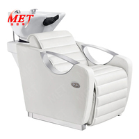 Mobilier de Barbier Moderne Fauteuil de Lavage et Spa Inclinable en Cuir Noir Lit de Luxe pour Shampoing et Thérapie avec Cuvette en Céramique