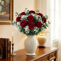 Vente flash : Boule de fleurs artificielles en soie bordeaux de 50 cm, centre de table pour mariage, arrangement de roses fait main pour la Saint-Valentin