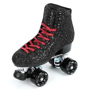 Flashing Roller Black Glitter Style 4 Wheels Professional Quad Roller Skate New Patines roller blades skating