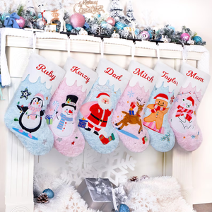 Joyeux <span class=keywords><strong>Noël</strong></span> Snowy Charater Rose Bas <span class=keywords><strong>de</strong></span> <span class=keywords><strong>Noël</strong></span> Nom brodé pour bas <span class=keywords><strong>de</strong></span> vacances Décoration <span class=keywords><strong>de</strong></span> la maison - Product Image 1