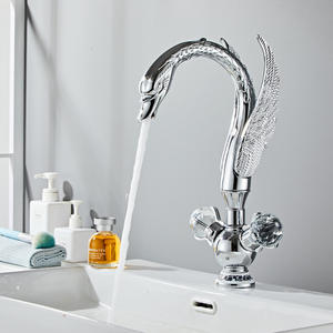 ก๊อกน้ำทองเหลืองแบบติดตั้งบนเคาน์เตอร์ รูเดียว ดีไซน์หงส์ สำหรับอ่างล้างหน้า น้ำร้อน-น้ำเย็น วาล์วเซรามิก สำหรับห้องน้ำ - Product Image 3