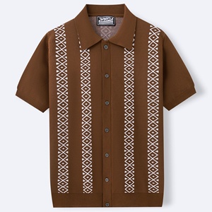 Chemises Polo Décontractées d'Été pour Hommes, Style Européen et Américain, Rayées, en Tricot Jacquard, Manches Courtes, Hauts en Tricot - Product Image 5