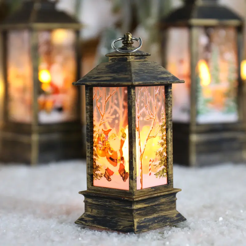 Custom Santa Clause Glitter Plastic Decoration Supplies Hanging Ornament Lamp Led Christmas Tree Lantern