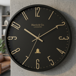 Premium Black/Gold Metal Round Industrial Handmade <b>Wall</b> <b>Clock</b> 80cm Diameter | Harris & Co. Clockmaster Design - Product Image 3