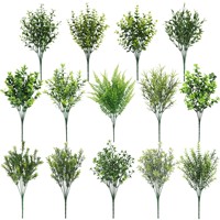 Bouquet de plantes artificielles en plastique vert, eucalyptus, herbe persane, feuille d'argent, aiguilles de pin, arbre, mariage, hôtel, photographie en extérieur