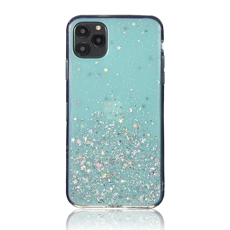 Funda de TPU transparente para móvil, carcasa transparente con purpurina, para iPhone 12 Pro, 13, 14 Plus, 11, 7, 8