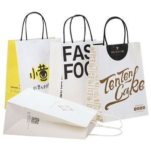 Sacs à emporter en papier kraft recyclé, sacs fourre-tout personnalisables avec poignée, pour la promotion, les supermarchés et les épiceries - Product Image 4