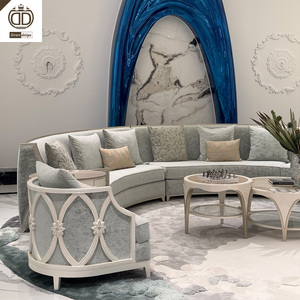 Ensemble de canapés de luxe pour salon français 1, 2 et 3 places, mobilier de villa classique européen, ensemble de canapés en tissu de luxe avec table basse - Product Image 1