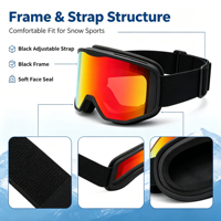 Masque de ski rouge à grande lentille cylindrique, anti-buée, UV400, pour snowboard, compatible avec lunettes de vue, personnalisable OEM