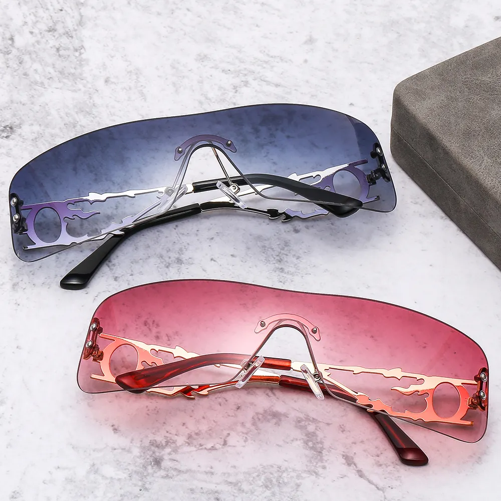 FANXUN3551 European American Style Frameless Sunglasses Personality Hollow Hip Hop Trendy Cross-Border Glasses for Men Women