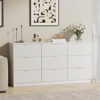 Commode moderne en bois à 9 tiroirs avec glissières fluides et poignées dorées, large commode pour salon et chambre