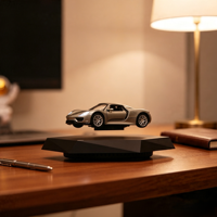 Modelo de Coche Deportivo Magnético Levitante Plateado de HCNT con Base Geométrica, Diseño Moderno para Decoración del Hogar