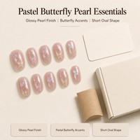Faux ongles à presser T1884 Kaixin Factory, finition nacrée brillante, courts, ovales, avec accents papillon pastel, pour nail art français - Fournisseurs