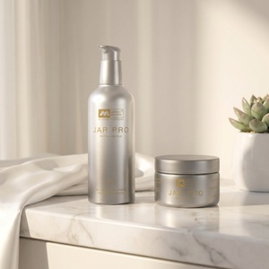 Luxury Aluminum Cosmetic Packaging Set Refillable Jar & <b>Pump</b> Bottle with Custom Screen Printing for Skincare Brand - Product Image 1