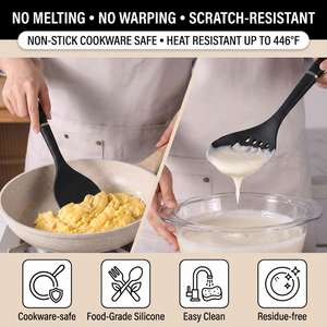 7 Pieces Food Grade <b>Silicone</b> Kitchen Utensils Black Heat Resistant Non‑Stick Cooking Tool Set with Rotating Storage Stand - Product Image 5
