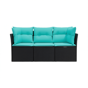 Black Pe <b>Rattan</b> Garden <b>Sofa</b> Three Seat Outdoor Furniture Compact Contemporary Design High Density Foam Cushions - Product Image 1