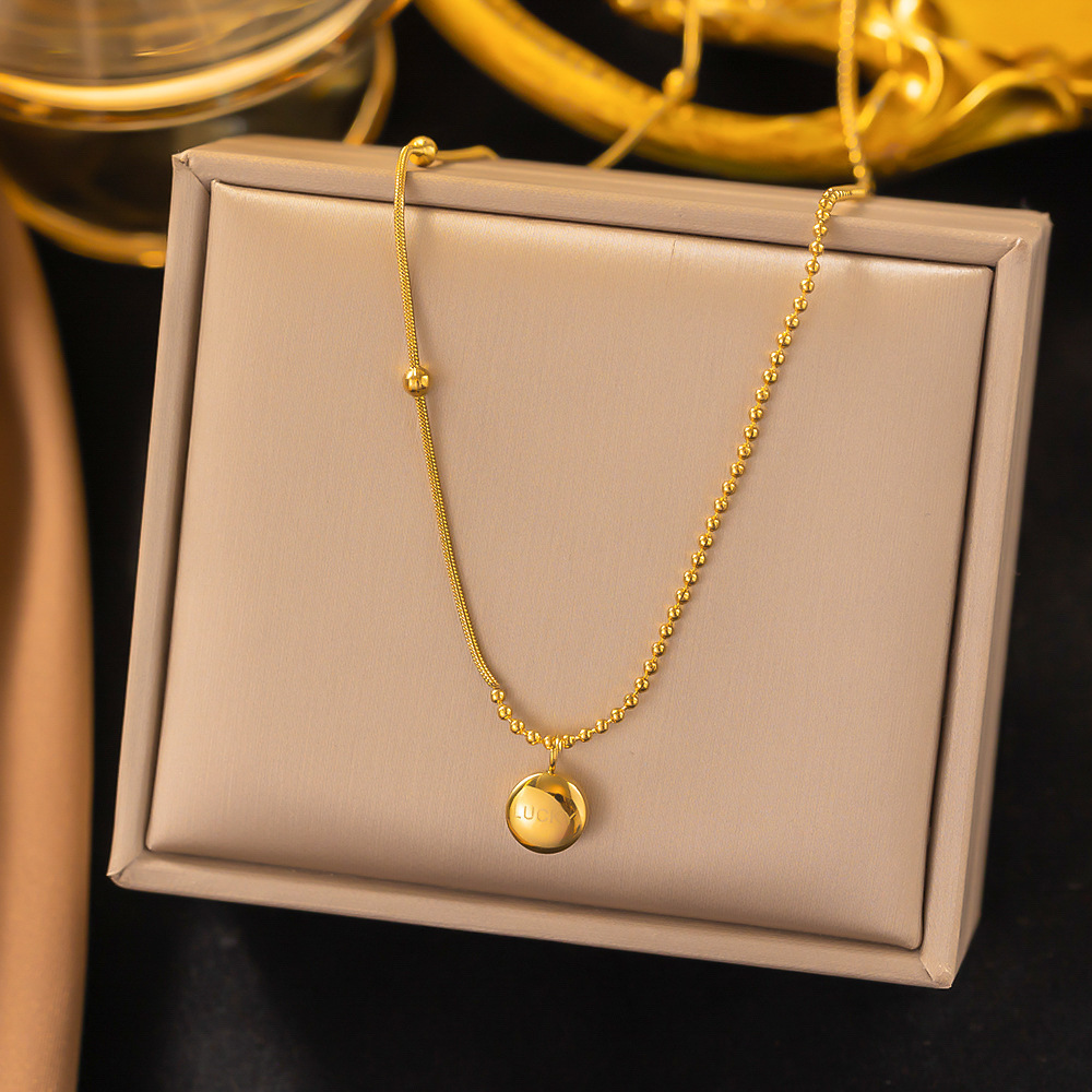 "Lucky" ball bead pendant stainless steel necklace