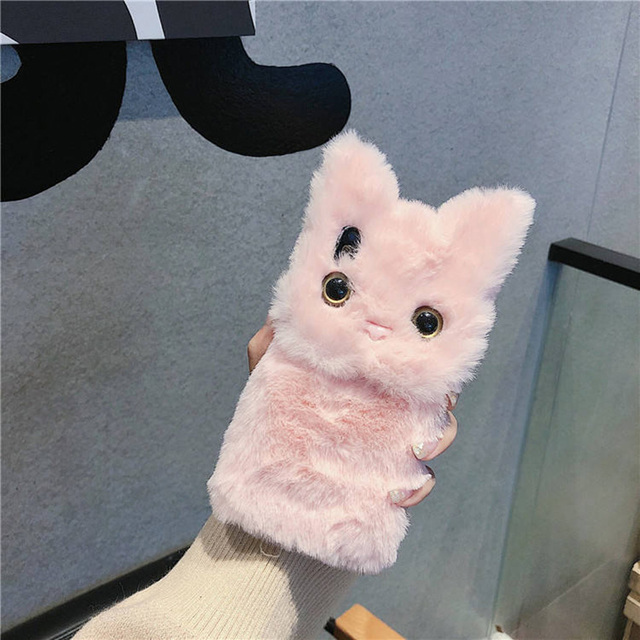 Winter Warm 3D Cat Hair Fur Cat Plush Mobile Phone Case for Iphone 15 Pro Max 17 Air 16E 14 Plus 13 12 Mini 11