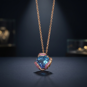 Rose Gold Plated Topaz Pendant Necklace Flower Shape Women Luxury <b>Box</b> <b>Chain</b> Everyday Wear - Product Image 2