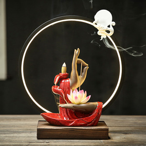 Bureau <span class=keywords><strong>fontaine</strong></span> d'eau décor encensoir Zen <span class=keywords><strong>bouddha</strong></span> mains titulaire <span class=keywords><strong>bouddha</strong></span> reflux brûleur d'encens avec lumières LED - Product Image 3