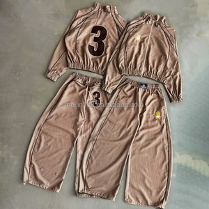 ชุดเซ็ตเสื้อแจ็คเก็ตซิปและกางเกงขายาวทรงหลวมผ้าโพลีเอสเตอร์ตาข่ายปักลายสไตล์ลำลองน้ำหนักเบาสำหรับผู้หญิง - Product Image 1