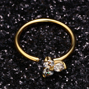 Piercing Stories 14K Solid Gold3 CZ Stones Blumen oberteil Nahtlose Nasenringe Körpers chmuck - Product Image 4