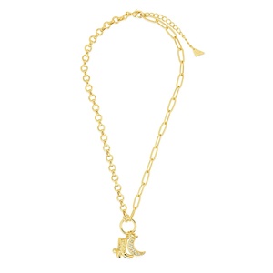 18K oro Zirconia cúbica bota y Luna encanto collar 925 plata esterlina moda señoras collar deslustre joyería gratis - Product Image 4