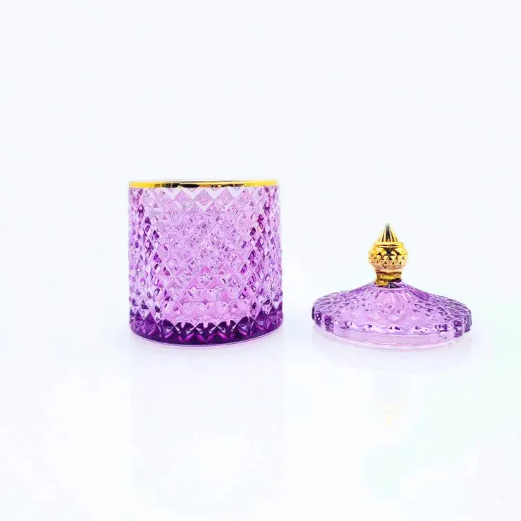 BOYE 10oz Luxus lila schillernde Ananas Kerzen gefäße Leere Kristallglas Kerzen gläser mit Glas deckeln für die Kerzen herstellung