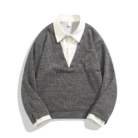 Pull-over en maille texturée pour homme, col chemise, poche plaquée, effet deux-pièces, col rabattu, personnalisable OEM