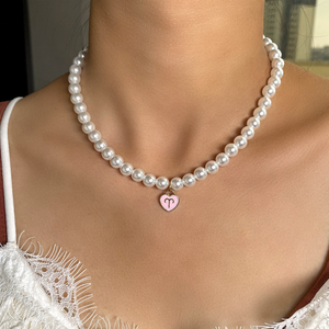 สร้อยคอดีไซน์ใหม่12ราศีสำหรับผู้หญิงจี้หัวใจสีชมพูเคลือบแฟชั่น12ราศีประดับด้วยลูกปัดไข่มุกสร้อยคอโชกเกอร์สำหรับผู้หญิง - Product Image 2