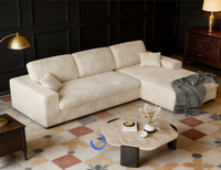 Canapé d'angle moderne de luxe en velours côtelé, style crème, tissu côtelé, pour salon, livré en boîte