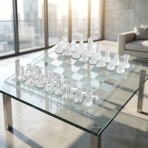 水晶玻璃国际象棋套装 35/25/20cm 磨砂/透明棋子 7.5cm 国际象棋棋子 环保防滑垫 - Product Image 4