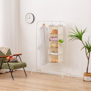 Hanging Closet Organizer 5 <b>Shelf</b> Beige Non Woven Fabric Storage <b>Shelves</b> For Bedroom Neatening - Product Image 6