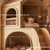 Lit cabane en bois massif pour enfants, maison de jeu multifonctionnelle avec espace sécurisé, escalier secret et design de villa personnalisable
